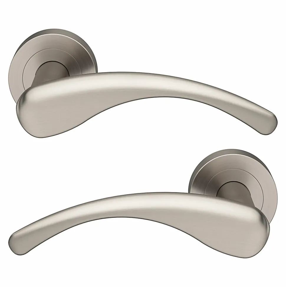 Ensemble poignée sur rosace rond à visser GoodHome Ruis effet nickel satin gris Ø50mm