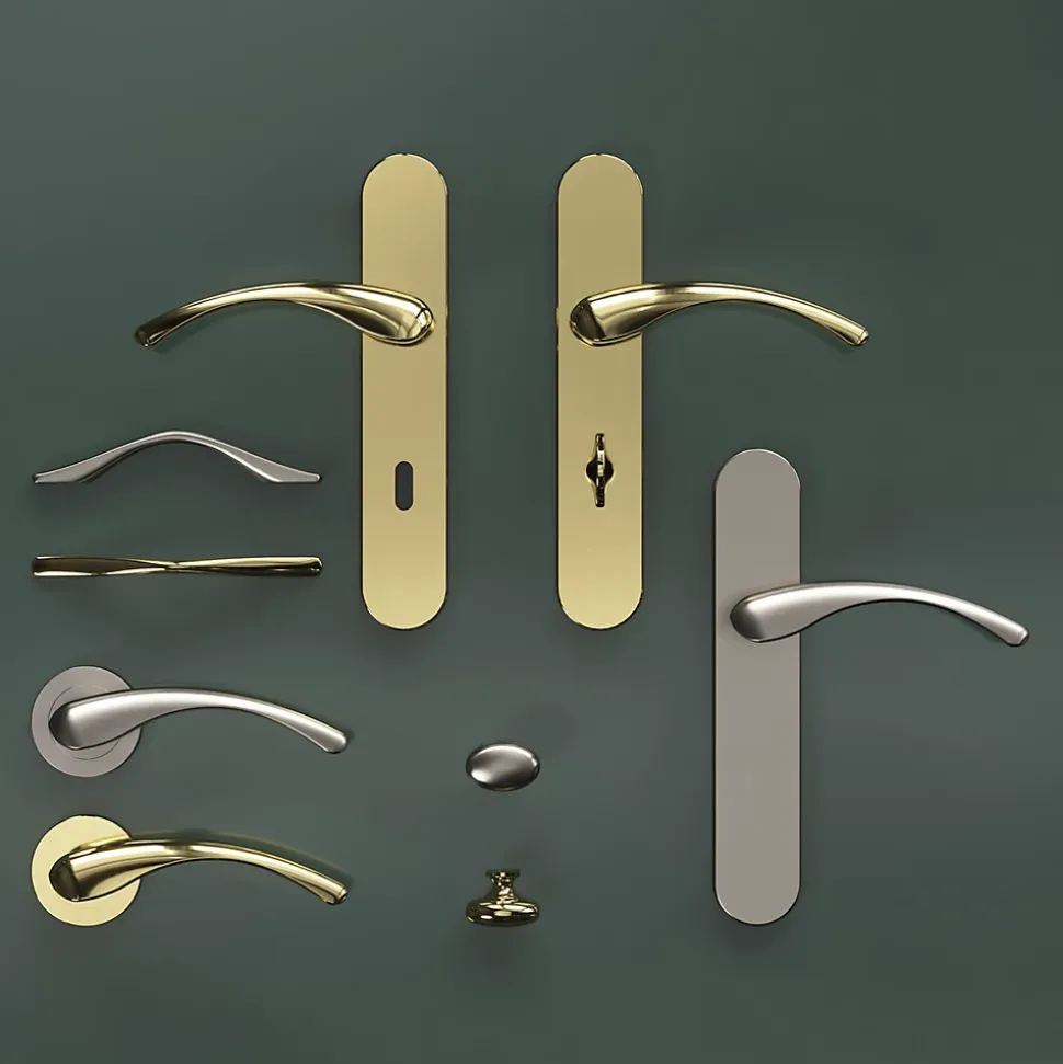 Ensemble poignée sur rosace rond à visser GoodHome Ruis effet nickel satin gris Ø50mm