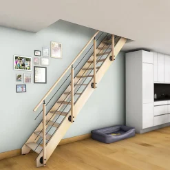 Escalier bois hêtre droit avec garde-corps, Nostra KORDO
