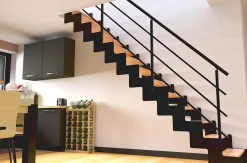 Escalier crémaillière droit Costa rampe acier marche hêtre l. 2.75 m