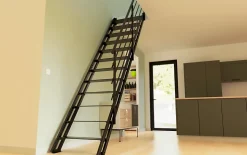 Escalier d'atelier droit Valencia 12 marches rampe en acier et marche en métal l.2.92 m