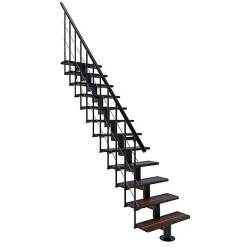 Escalier droit 8 marches - Hauteur à franchir 1.85 à 2.16m- Largeur 80cm - Structure noire et marche noyer - COMFO80/I/NN-8