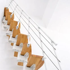Escalier droit 10 marches - Hauteur à franchir 1.89 à 2.49m - Largeur 65cm - Structure blanche et marche hêtre - NIZZA60/I/BN-10