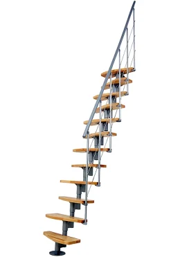Escalier droit 10 marches - Hauteur à franchir 1.89 à 2.49m- Largeur 65cm - Structure grise et marche hêtre - NIZZA60/I/GH-10