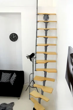 Escalier droit 10 marches - Hauteur à franchir 1.89 à 2.48m - Gris et hêtre - TWISTER60-I-GH-10