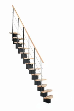 Escalier droit 9 marches - Hauteur à franchir 1.90 à 2.06m - Largeur 65cm - Structure noire et marche hêtre - QUATR65/I-NB-9