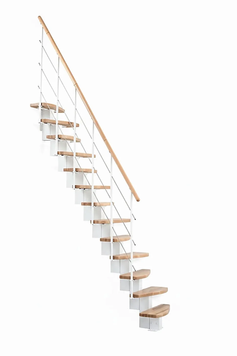 Escalier droit 9 marches - Hauteur à franchir 1.90 à 2.06m - Largeur 65cm - Structure blanche et marche hêtre - QUATR65/I-BB-9