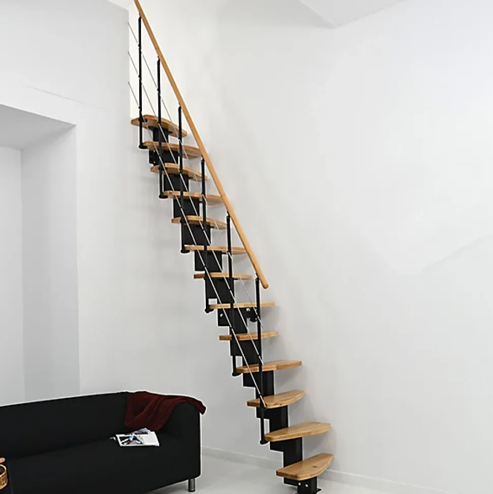 Escalier droit 9 marches - Hauteur à franchir 1.90 à 2.06m - Largeur 65cm - Structure blanche et marche hêtre - QUATR65/I-BB-9