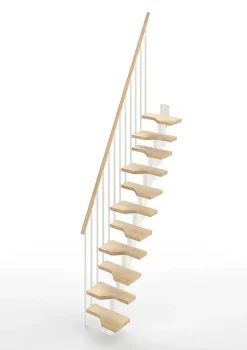 Escalier droit 11 marches - Hauteur à franchir de 2.41 à 2.85m - Largeur 61cm - Couleur naturel et blanc - MINI61/I/SBMNAT-11