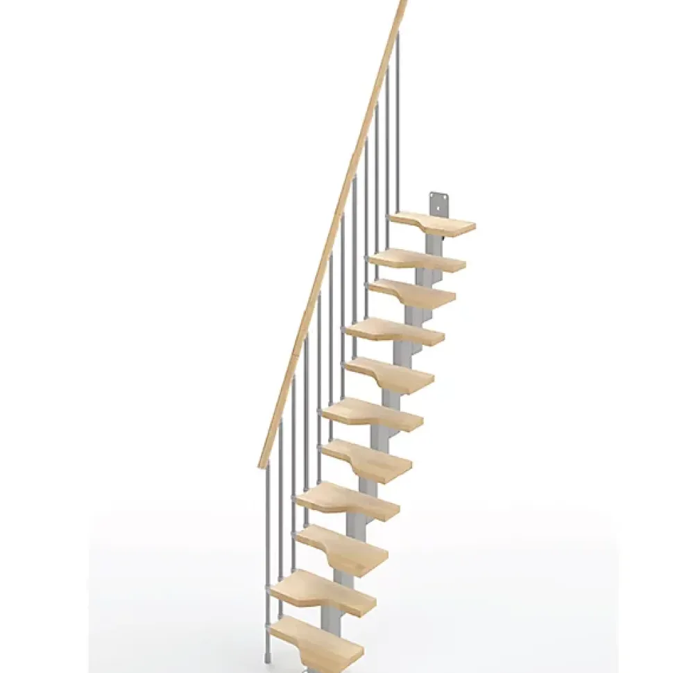 Escalier droit 11 marches - Hauteur à franchir de 2.41 à 2.85m - Largeur 61cm - Couleur naturel et blanc - MINI61/I/SGMNAT-11