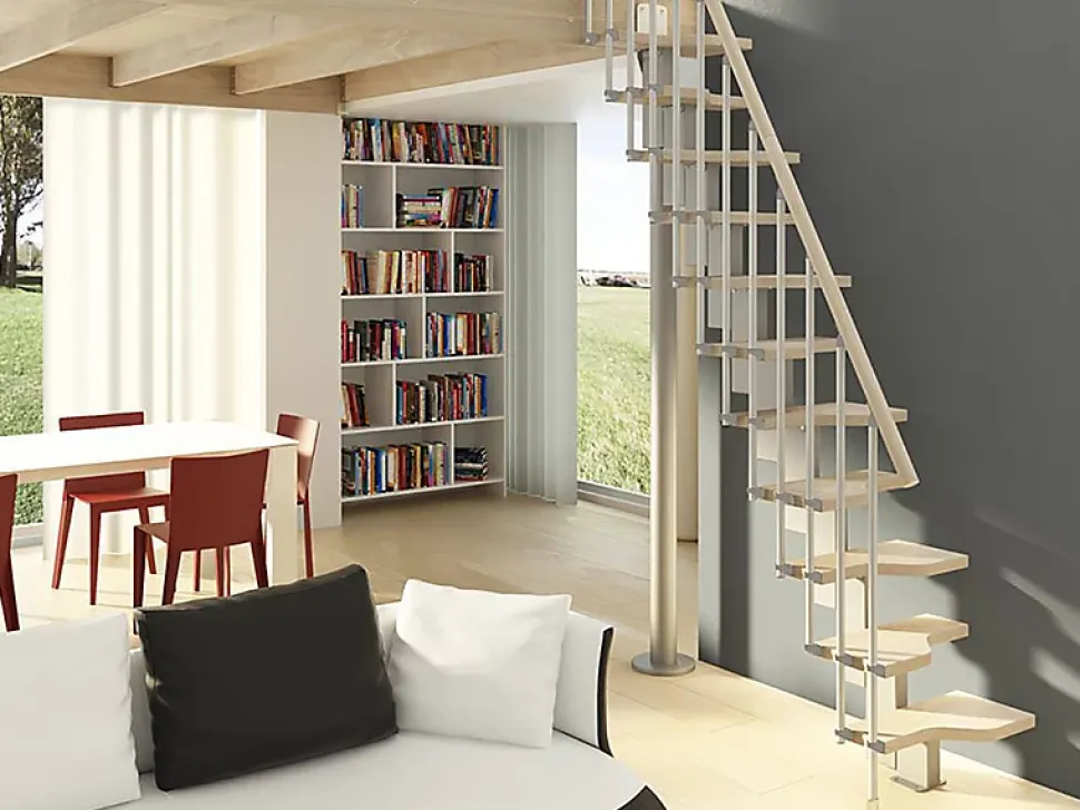 Escalier droit 11 marches - Hauteur à franchir de 2.41 à 2.85m - Largeur 61cm - Couleur naturel et blanc - MINI61/I/SGMNAT-11