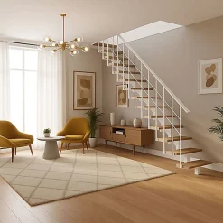 Escalier droit 9 marches - Hauteur à franchir 2.04 à 2.40m - Largeur 80cm - Structure blanche et marche hêtre - COMFO80/I/BB-9