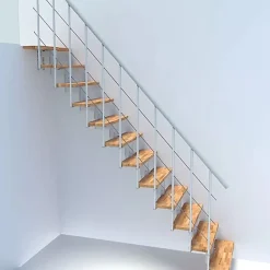 Escalier droit 9 marches - Hauteur à franchir 2.04 à 2.40m - Largeur 80cm - Structure blanche et marche hêtre - COMFO80/I/BB-9
