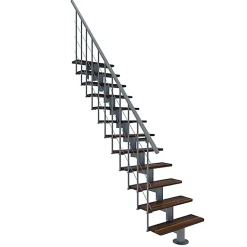 Escalier droit 11 marches - Hauteur à franchir 2.41 à 2.88m- Largeur 80cm - Structure grise et marche noyer - COMFO80/I/GN-11