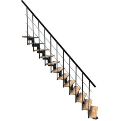 Escalier droit 8 marches - Hauteur à franchir 1.85 à 2.16m - Noir et bois - COMFO80/I/NB-8