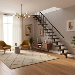 Escalier droit 8 marches - Hauteur à franchir 1.85 à 2.16m - Noir et bois - COMFO80/I/NB-8