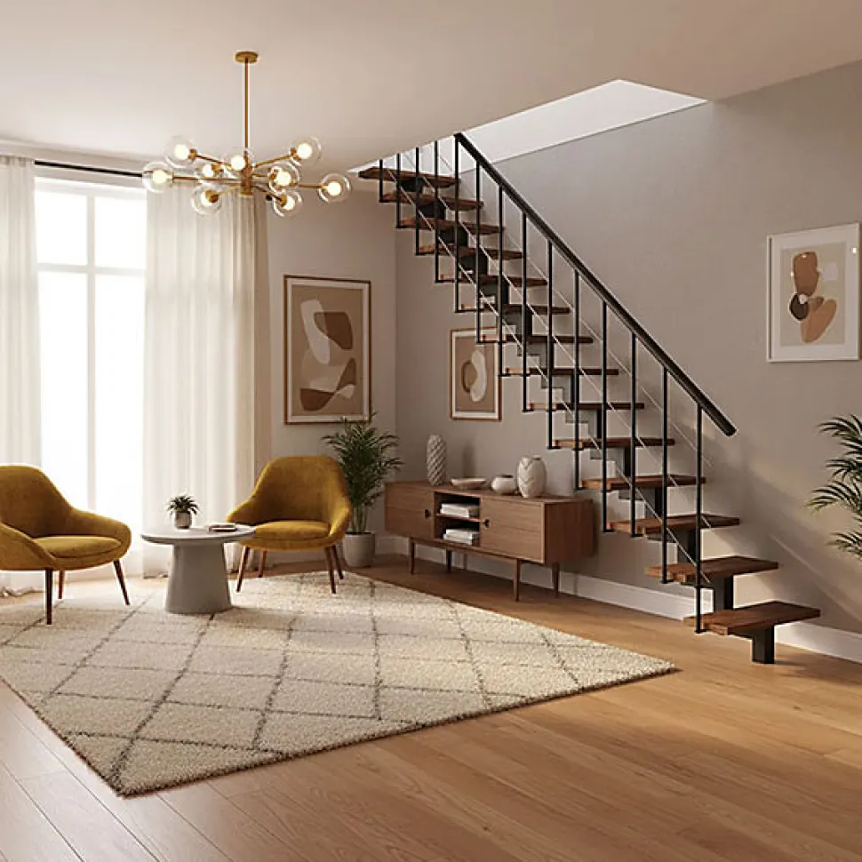 Escalier droit 8 marches - Hauteur à franchir 1.85 à 2.16m - Noir et bois - COMFO80/I/NB-8