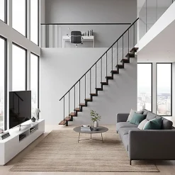Escalier droit 8 marches - Hauteur à franchir 1.85 à 2.16m - Noir et bois - COMFO80/I/NB-8
