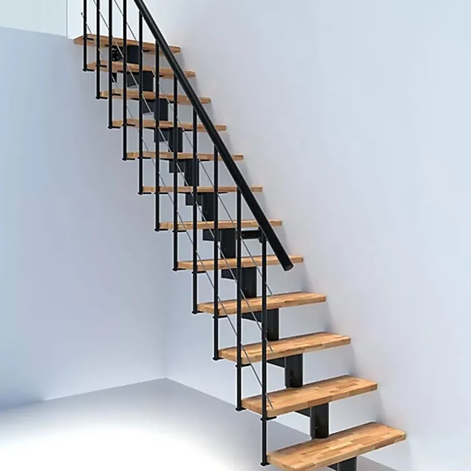 Escalier droit 8 marches - Hauteur à franchir 1.85 à 2.16m - Noir et bois - COMFO80/I/NB-8
