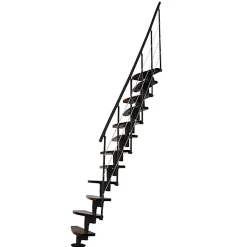 Escalier droit 10 marches - Hauteur à franchir 1.89 à 2.49m- Largeur 65cm - Structure noire et marche noyer - NIZZA60/I/SNMNO-10