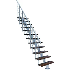 Escalier droit 9 marches - Hauteur à franchir 2.04 à 2.40m - Largeur 80cm - Structure blanche et marche noyer - COMFO80/I/BN-9