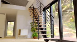 Escalier monopoutre droit Maya rampe aluminium marche hêtre l. 2.75 m