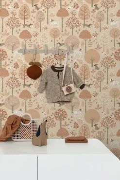 ESTAhome papier peint chiens beige et rose terracotta - 53 cm x 10.05 m - 139711