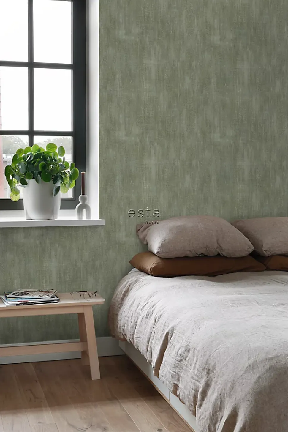 ESTAhome papier peint effet béton vert olive grisé - 53 cm x 10.05 m - 148754