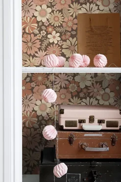ESTAhome papier peint fleurs rétro vieux rose et beige - 53 cm x 10.05 m - 130966