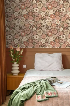 ESTAhome papier peint fleurs rétro vieux rose et beige - 53 cm x 10.05 m - 130966