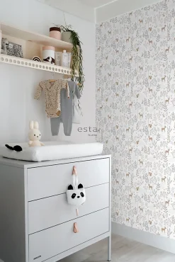 ESTAhome papier peint forêt avec des animaux de la forêt lilas violet et beige - 53 cm x 10.05 m - 139520
