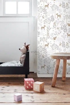 ESTAhome papier peint forêt avec des animaux de la forêt lilas violet et beige - 53 cm x 10.05 m - 139520