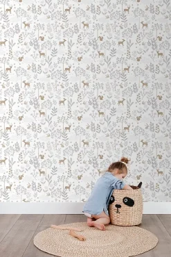 ESTAhome papier peint forêt avec des animaux de la forêt lilas violet et beige - 53 cm x 10.05 m - 139520