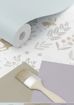 ESTAhome papier peint forêt avec des animaux de la forêt lilas violet et beige - 53 cm x 10.05 m - 139520