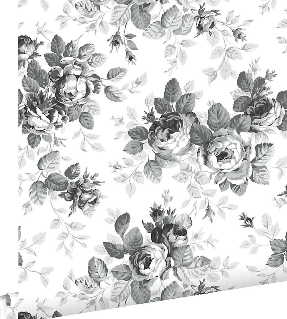 ESTAhome papier peint roses noir et blanc - 53 cm x 10.05 m - 138112
