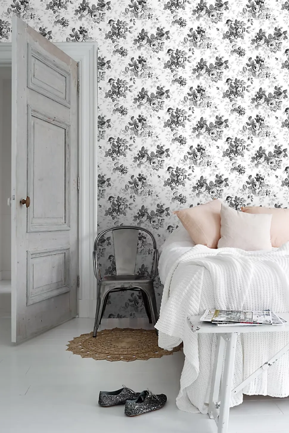 ESTAhome papier peint roses noir et blanc - 53 cm x 10.05 m - 138112