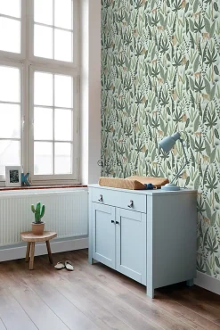 ESTAhome papier peint singes de la jungle vert menthe et vert foncé - 53 cm x 10.05 m - 139073