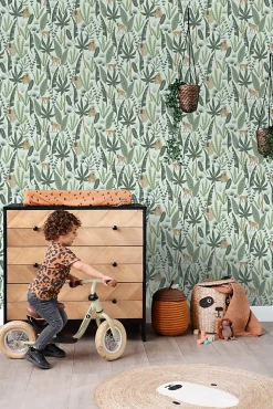 ESTAhome papier peint singes de la jungle vert menthe et vert foncé - 53 cm x 10.05 m - 139073