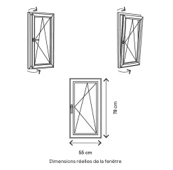 Fenêtre 1 vantail oscillo-battante, tirant droit double vitrage GoodHome en PVC blanc l.55 x H.78 cm