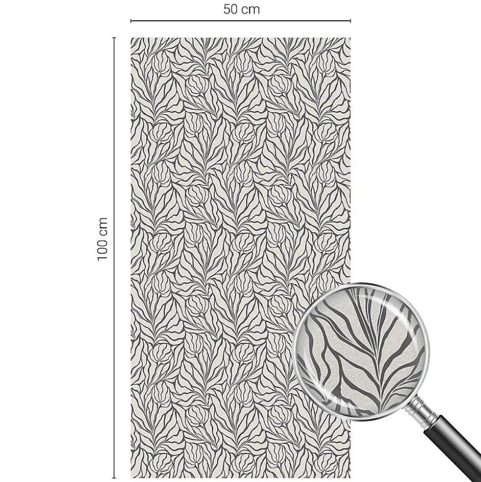 Film dépoli blanc adhésif Wallfluent 50x100 cm décoratif vitrail Feuilles Fleurs 1 rol.