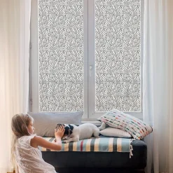 Film dépoli blanc adhésif Wallfluent 50x100 cm décoratif vitrail Feuilles Fleurs 1 rol.