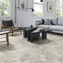 Grès Cérame Premium Format 56x48,5 Intérieur/Extérieur Arlet Taupe Hexagonal Effet Travertin