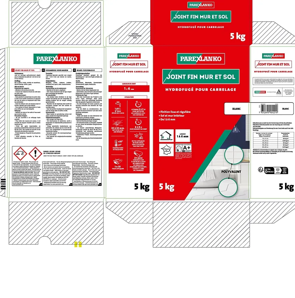 Joint fin pour carrelage mur et sol blanc Parexlanko 5 kg