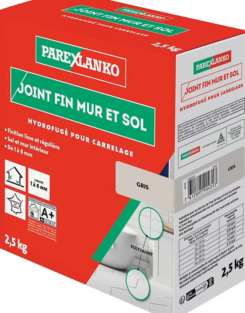 Joint fin pour carrelage mur et sol gris Parexlanko 2,5 kg