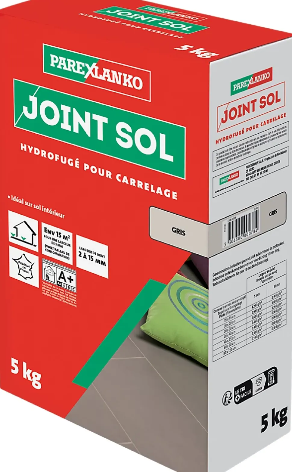 Joint sol hydrofugé gris Parexlanko 5 kg
