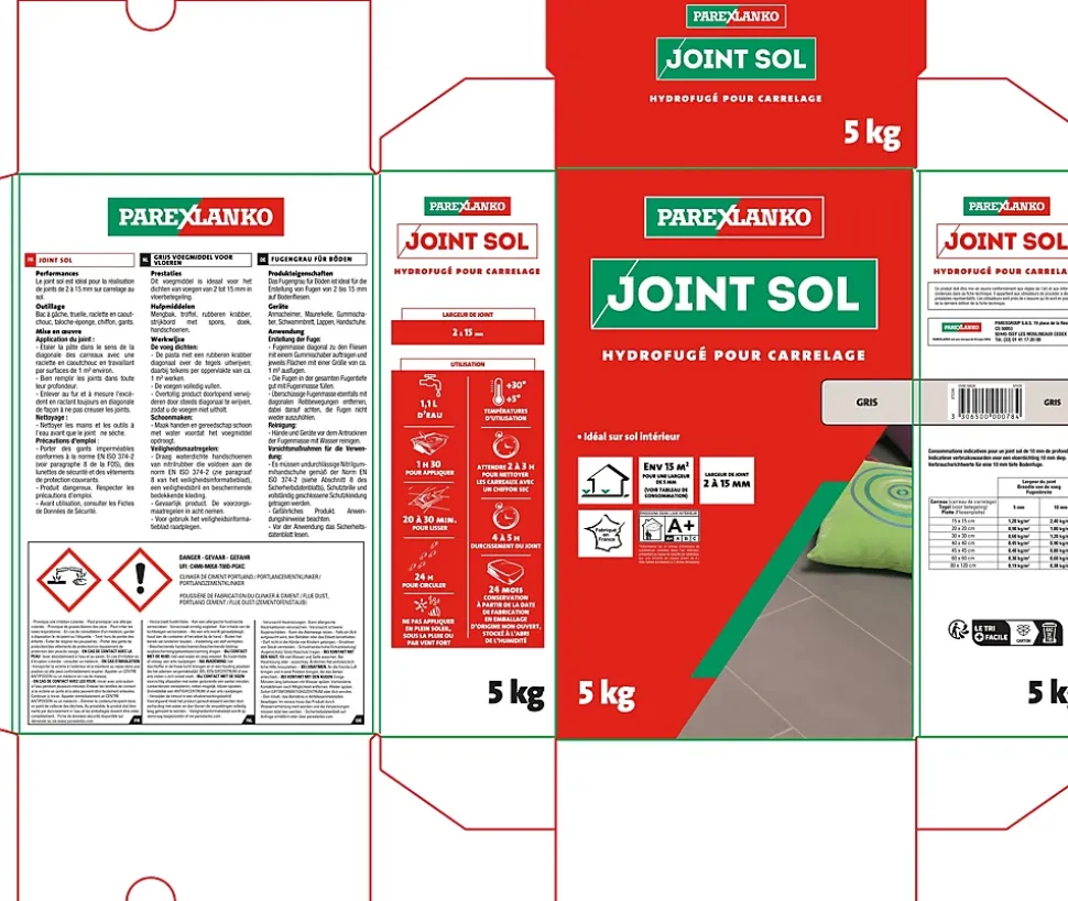 Joint sol hydrofugé gris Parexlanko 5 kg