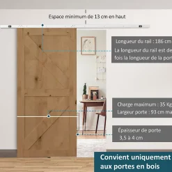Kit complet porte coulissante 4 x 93 cm (p x l): rail, roulettes, visserie