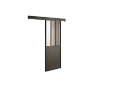 Kit porte 930 atelier noir verre depoli avec rail bandeau decor assorti