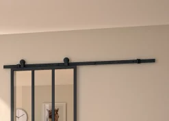 Kit porte coulissante 730 cadre en aluminium noir et rail noir H 204 x 73 x 4cm