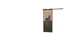 Kit porte Coulissante en applique Contemporain noir cadre en aluminium et verre transparent H. 204 X 83 X 3,6 Cm